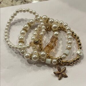Jewelry bracelets Pearl and Gold Bracelet Set with Starfish Charm